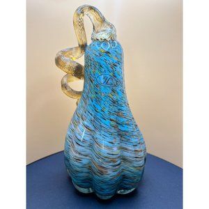 JL Jaakko Liikanen Hand Blown Glass Gourd Finland Vintage 8.5" x 4" Scandinavian